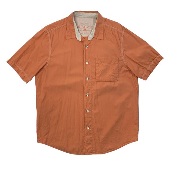 Tommy Bahama Shirt Mens L Large Cantaloupe Cotton Button Up Island Modern Fit - Picture 1 of 11
